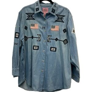 Cambridge County Store Dry Goods Embroidered Denim Long Sleeve Western S…